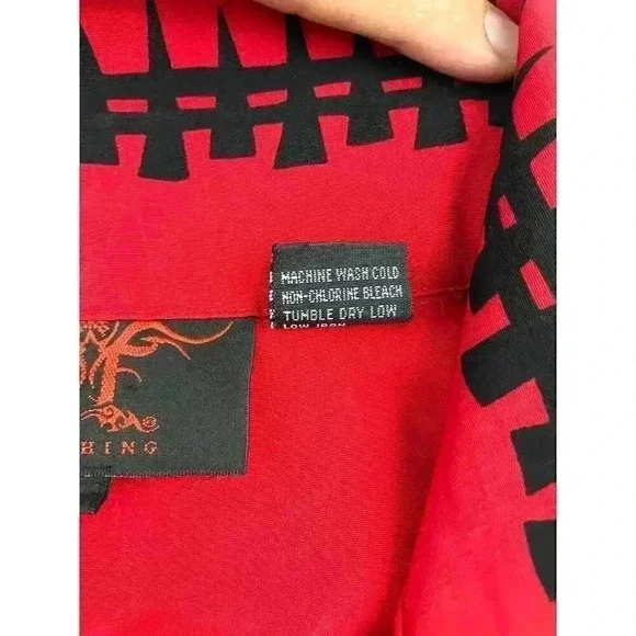 VTG Dragonfly Roadhouse Dragon Bones Button Down Shirt LARGE Single Stitch Red